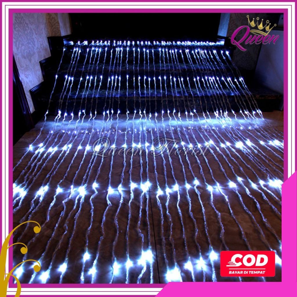 Lampu Air Terjun 3x3 Meter Waterfall Lighting Lampu Tirai Hujan LED Dekorasi
