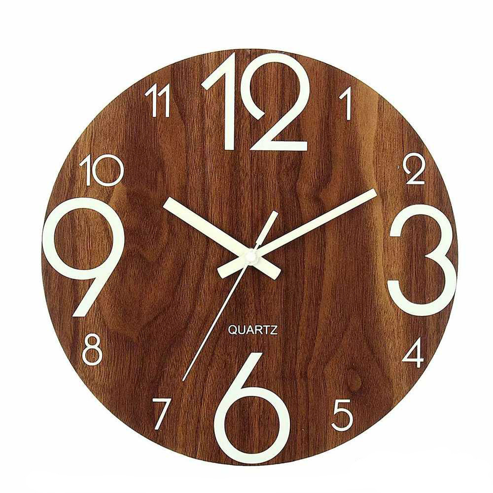 (Wana clean) Jam Dinding Tempel Kayu Unik Aesthetic Nyala Dalam Gelap Luminous Glow in The Dark 30cm