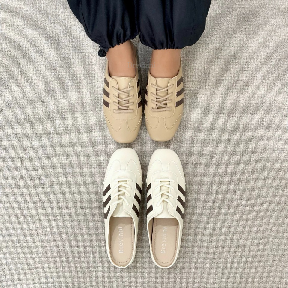 BREVINNI Essie Slip On Sneakers Women || Sepatu Backless Wanita || Retro Stripe Sneakers Mule || Sep