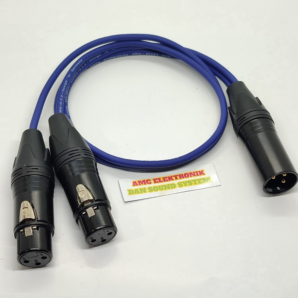 KABEL JACK Y CORD JACK CANON MALE TO DUAL CANON FEMALE POLOSAN KABEL HEAD RCX BIRU
