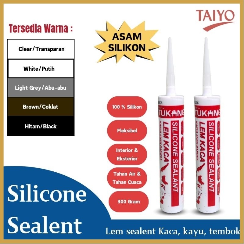 Lem Kaca Sealant asam kaca Botol Clear Putih Hitam Coklat abu abu