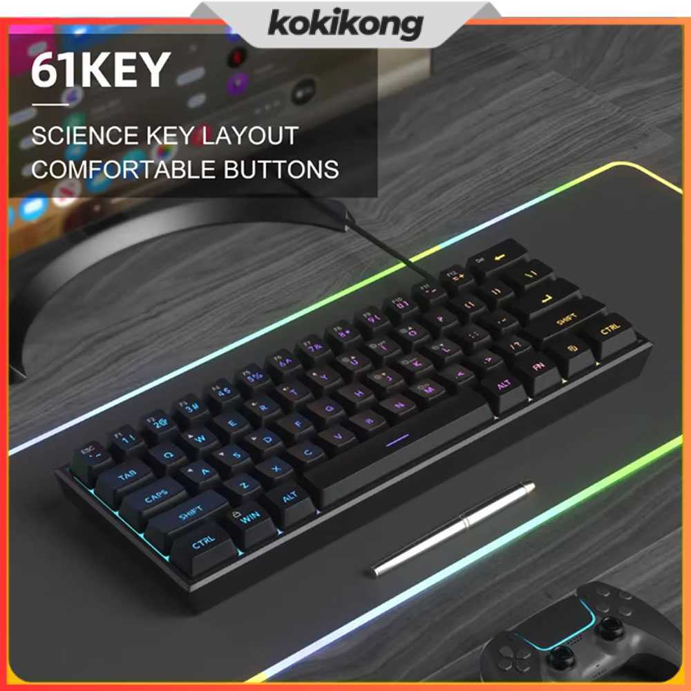 Keyboard Gaming RGB Mechanical Red Switch Wired 61 Keys - MK-61