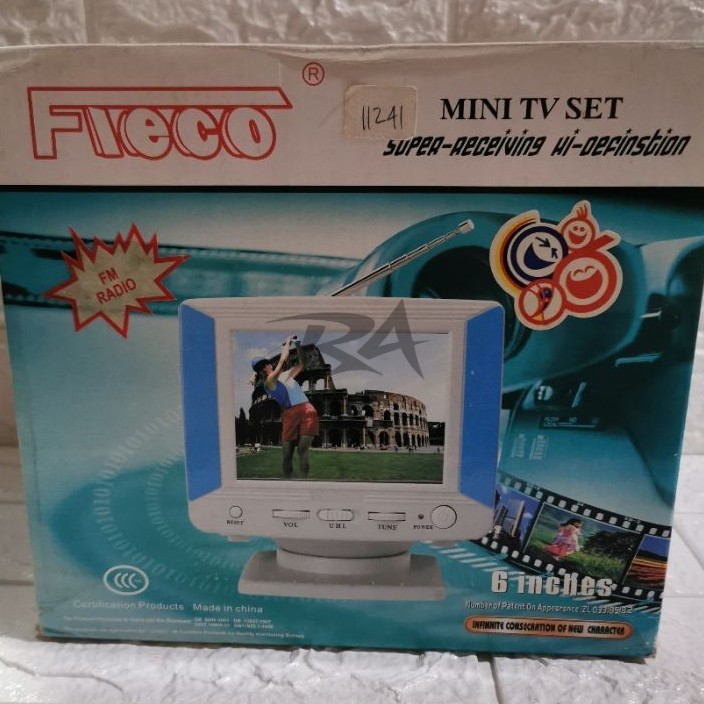 III MINI TV SET FLECO 21 6D TELEVISI MONITOR KECIL AC DC BISA BATERAI ADAPTOR COLOK LISTRIK MOBIL MU