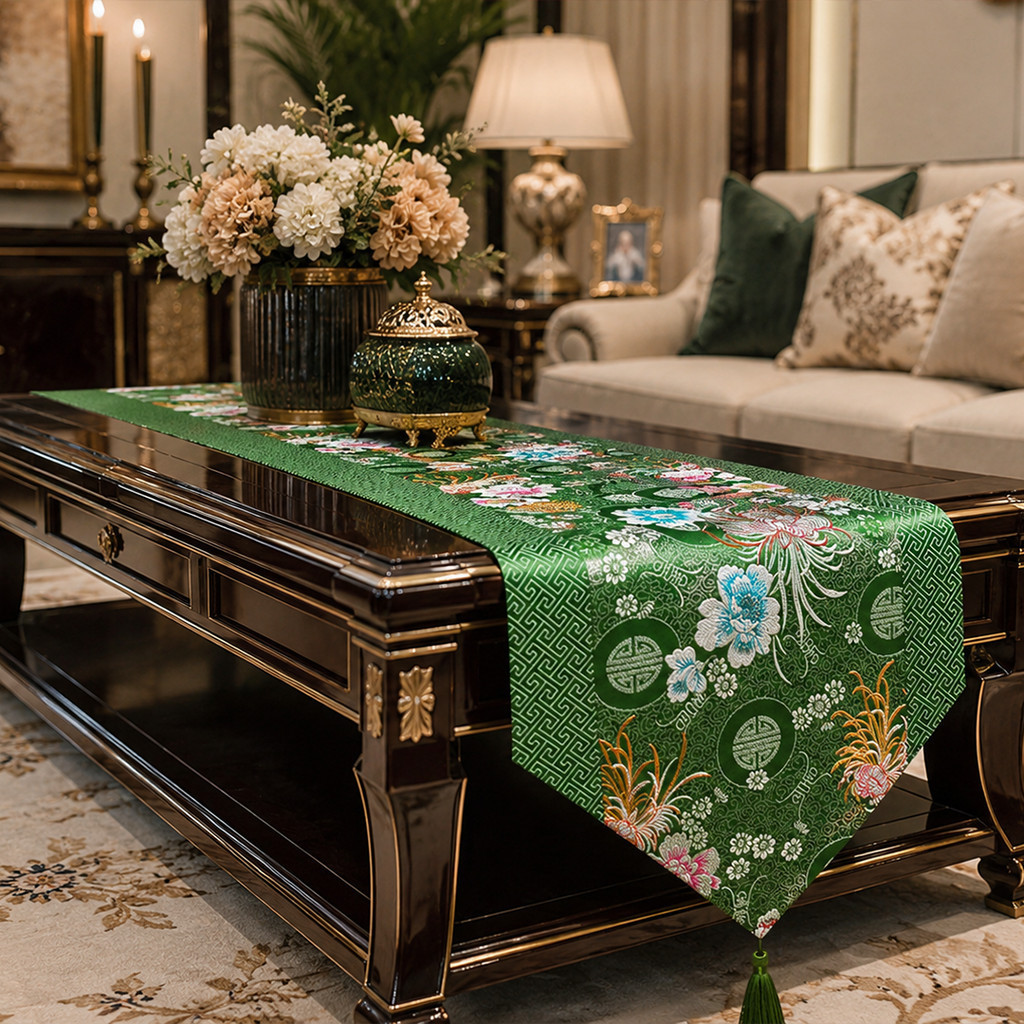 Table Runner Taplak Meja Panjang Motif Oriental Mewah Ukuran 150/180/250/300 Cm / Table Runner 5714