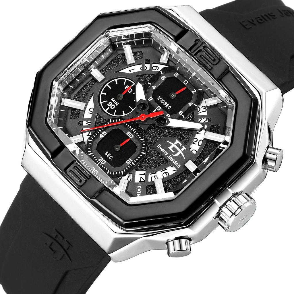 Evans Jayden Jam Tangan Pria 9464 Rubber Silicon Kaca Sapphire Chronograph Water Resistant 3ATM Watc