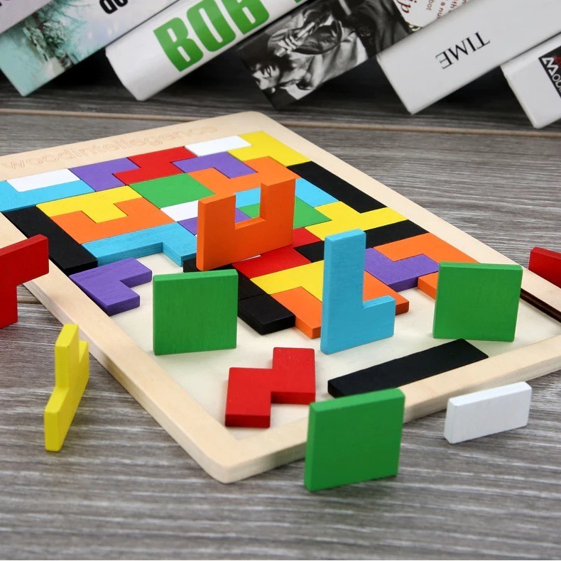 Puzzle Tetris Kayu Mainan Edukasi / Mainan Puzzle Tetris Kayu Russian Block