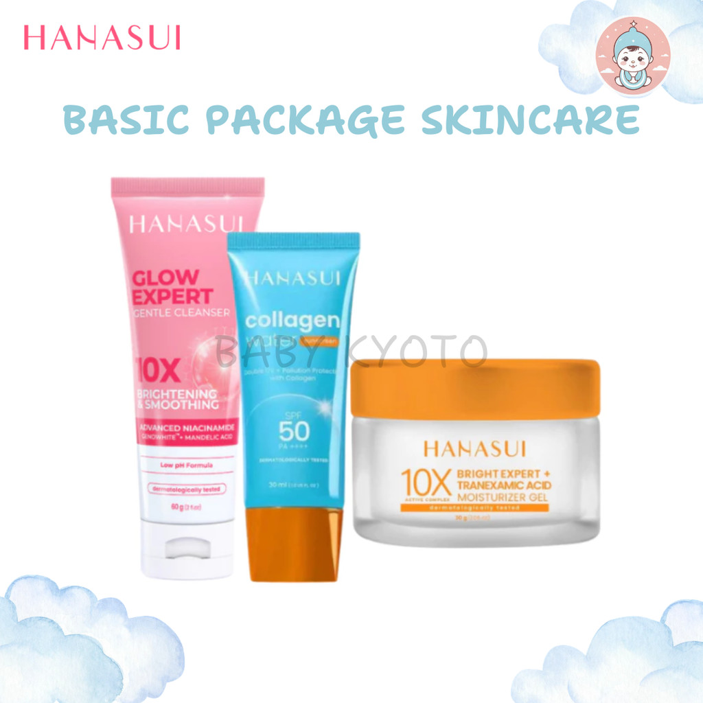 BK Hanasui Basic Skincare Set Series Paket Skin Care Perawatan Wajah Sunscreen Moisturizer Brighteni