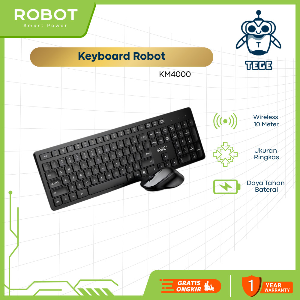 Keyboard dan Mouse Robot KM4000 Portable Wireless Set Combo Original 100%