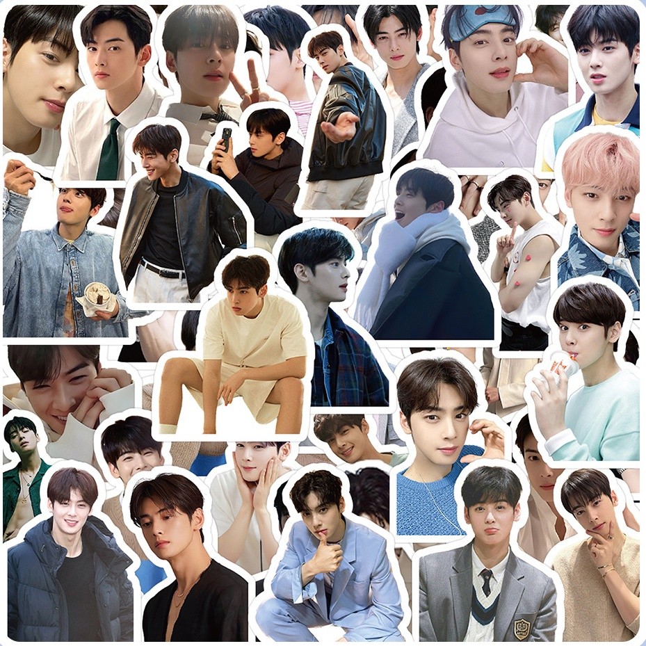 60PCS Kpop Idols Cha EunWoo Graffiti Stickers For Luggage Phone Case Laptop Notebook Decals Kids Gif
