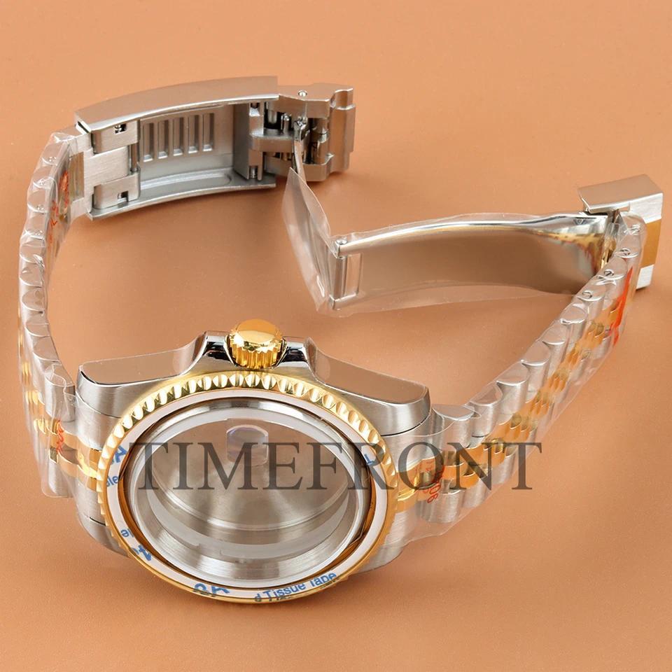 Casing Jam Tangan Emas 40mm NH35 Bezel Keramik Biru Tua Kaca Safir Untuk Mesin SUB GMT NH34 NH35 NH3