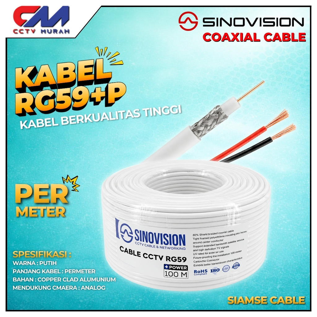 Kabel Coaxial CCTV RG59+Power Meteran Kabel Outdoor Sinovision