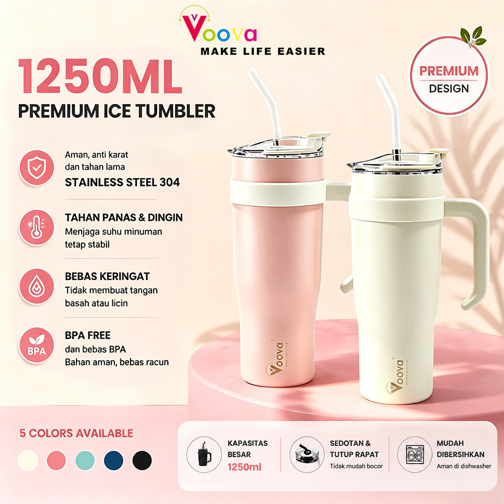 VOOVA Tumbler Jumbo Stainless Steel 1250ml / Tumbler Jumbo Jug / Botol Minum Besar Stainless SUS 304