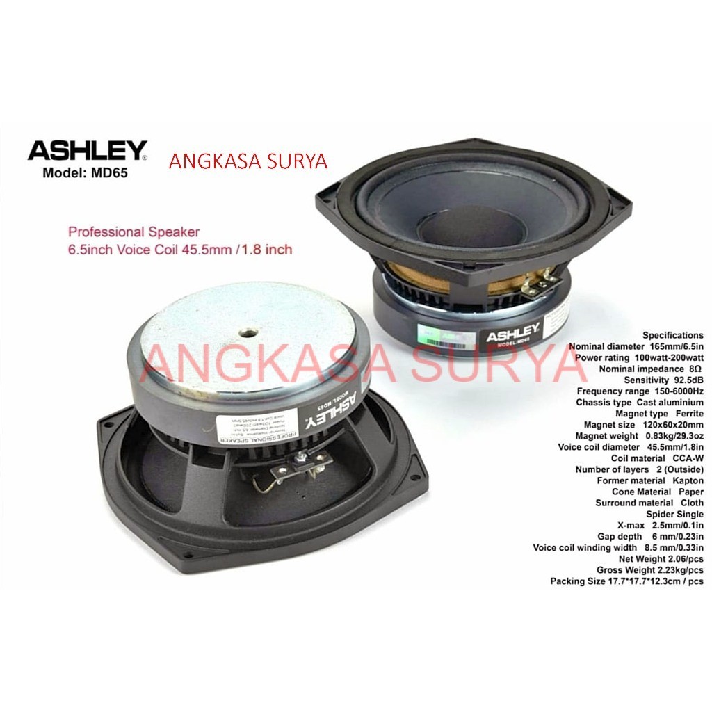 Speaker Komponen ASHLEY MD 65 Original / Speaker Component Ashley MD65 6.5inch