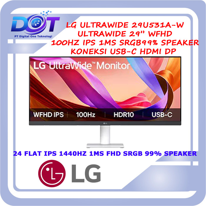 LG 29U531A-W Ultrawide Monitor 29 Inch IPS 100Hz 1MS FHD VESA HDMI DP USB-C sRGB 99% HDR10 WHITE