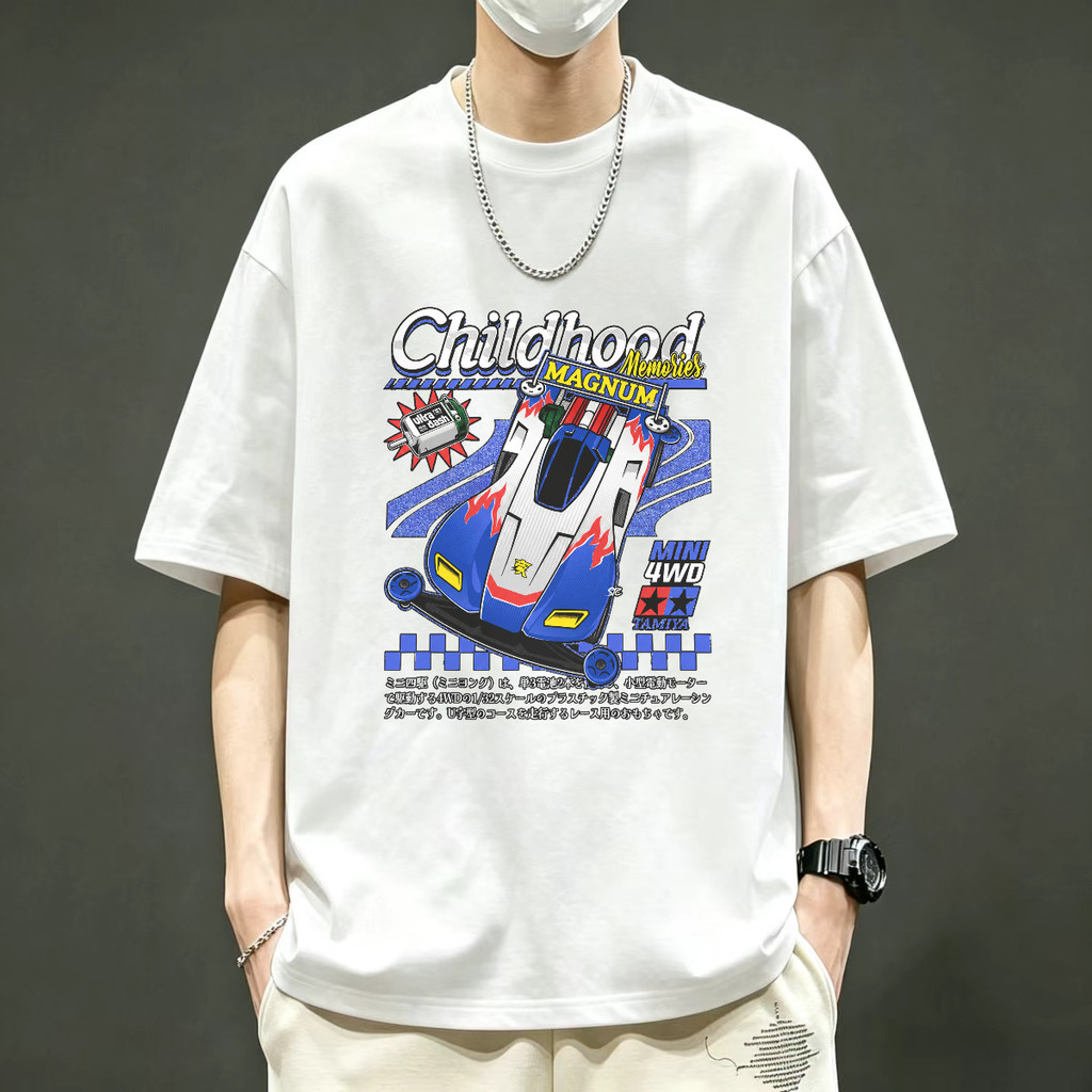 Kaos Pria Childhood Memories Mini 4WD Tamiya Retro Racing Car Kaos Vintage American Style T Shirt Ov