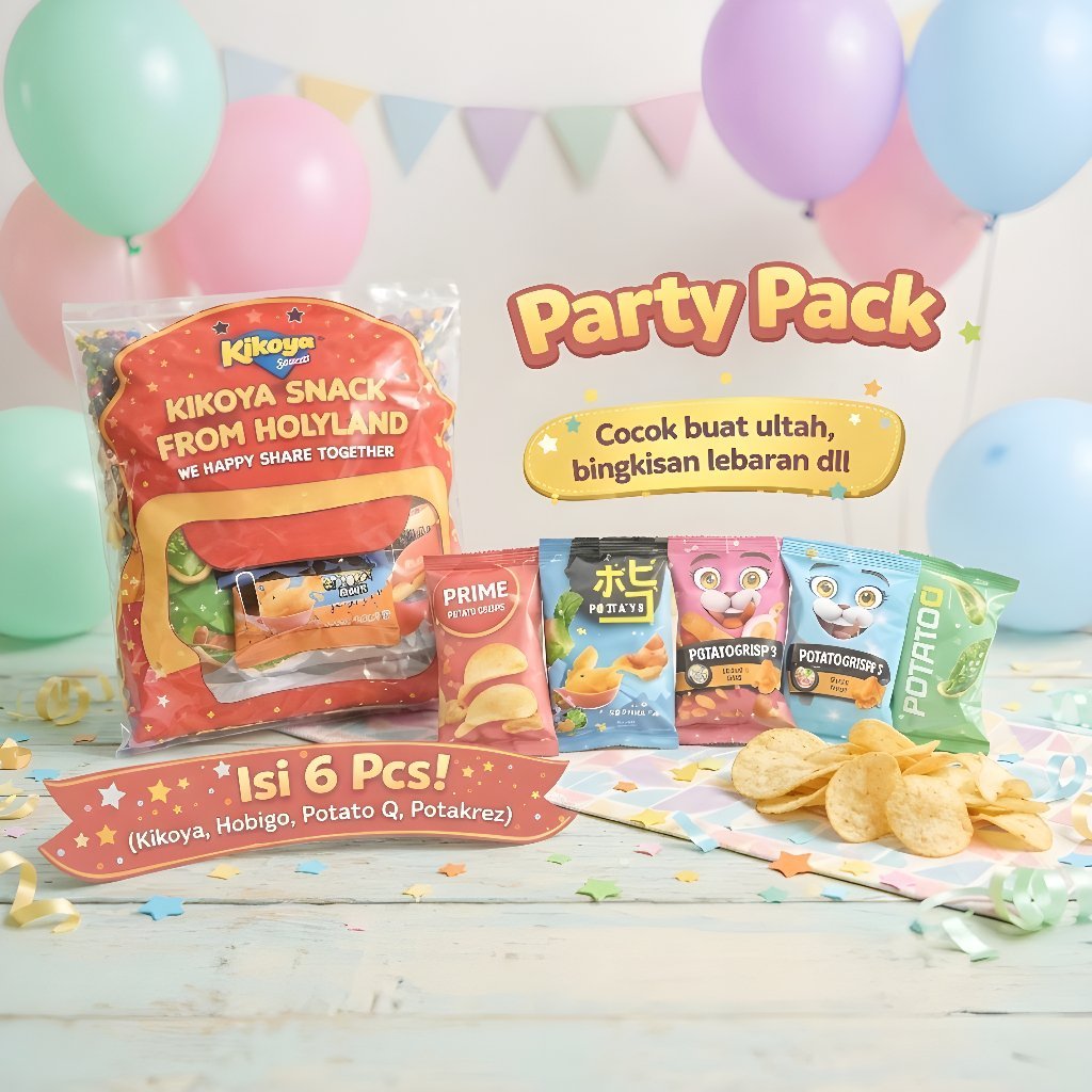 KIKOYA Partypack Potato snack isi 6pcs snack ulang tahun Holyland Hampers Lebaran Hadiah gift