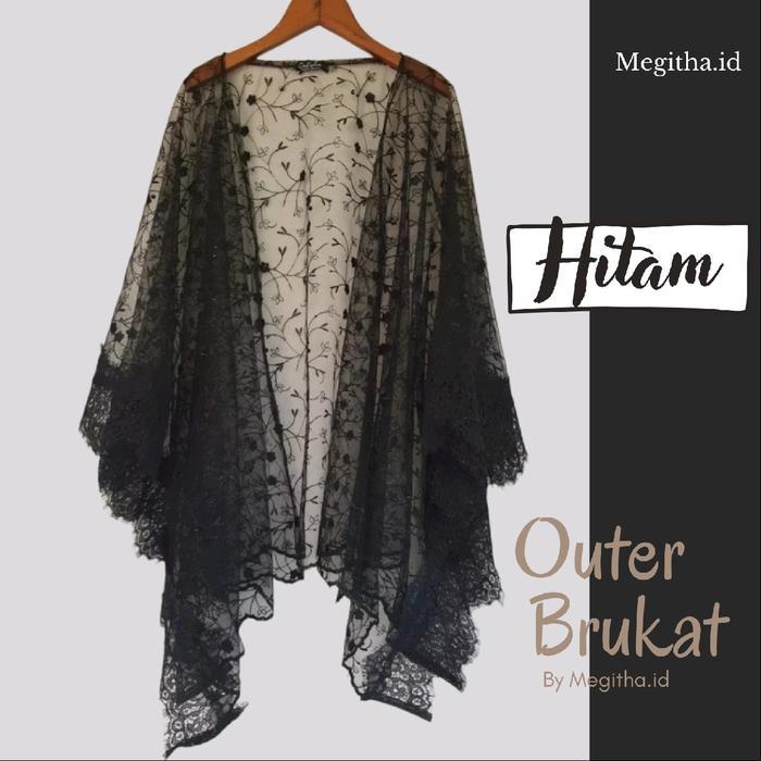 outer brukat | cardigan brukat | outer kebaya | brukat renda - Hitam