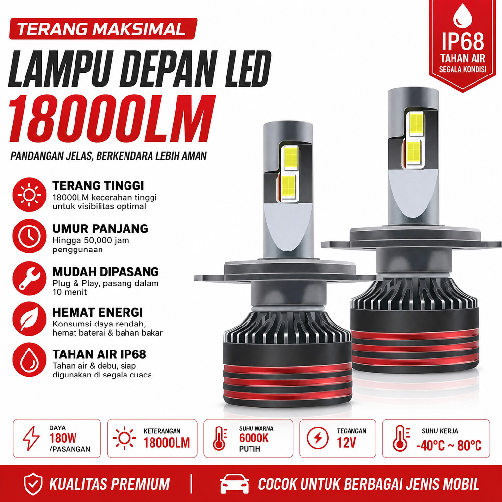 Lampu Depan Mobil LED H4 H11 Bohlam Utama Super Terang Putih Anti Air Pengganti Halogen