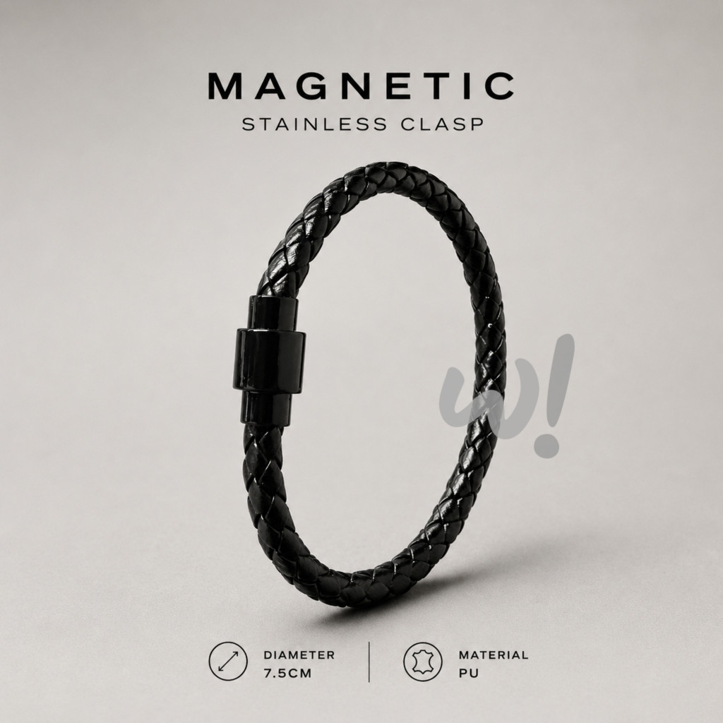 Gelang Kulit PU Pria Laki Laki Magnet Magnetic Stainless Clasp 78240300