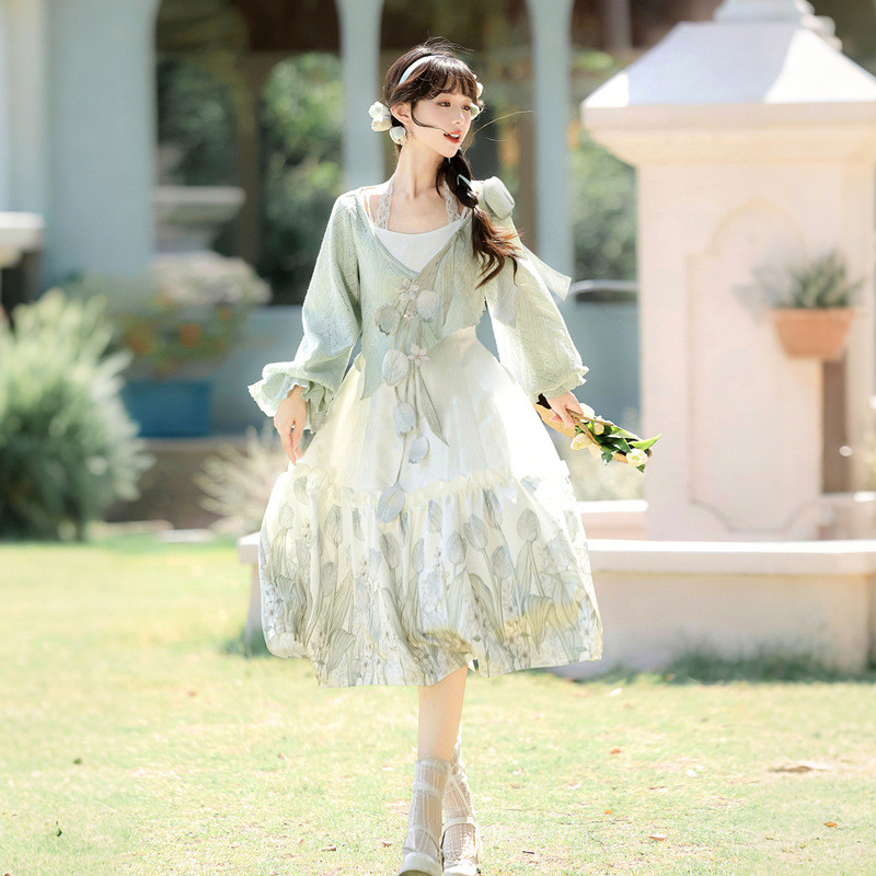 Set Atasan Rok Tulip Wanita Cantik Modern Hanfu New-style Pakaian Wanita Elegan
