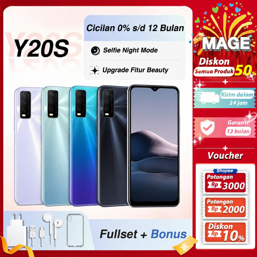 vivo Y20s RAM 8GB ROM 256GB Layar 6.51 Inci 5000mAh HP Second Fullset Mulus Garansi COD Ready Stock