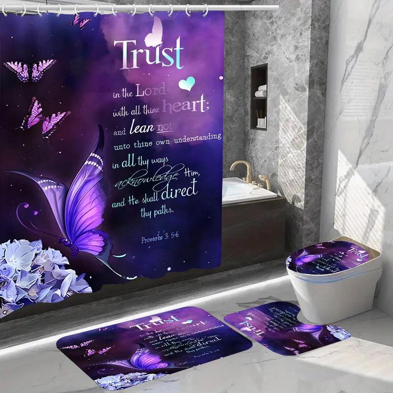 Mystical Forest Bathroom Four-Piece Set - Nature-Inspired Waterproof Shower Curtain for a Complete B