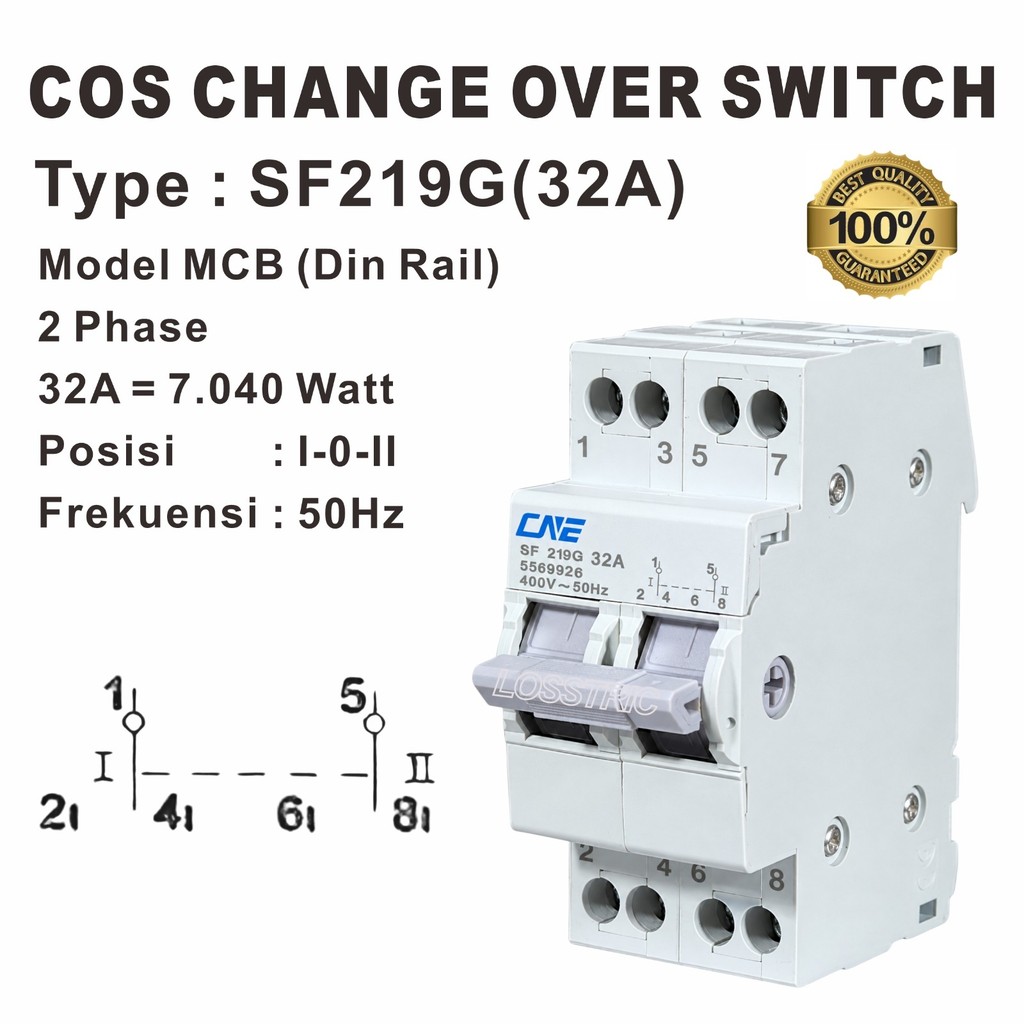 Ohm Saklar / COS Change Over Switch  Model MCB Din Rail 2Phase 32A