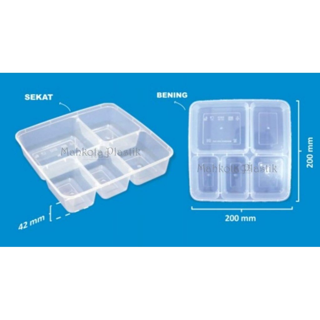 Thinwall Square KCS Sekat 5 isi 25pcs Kotak Makan Plastik