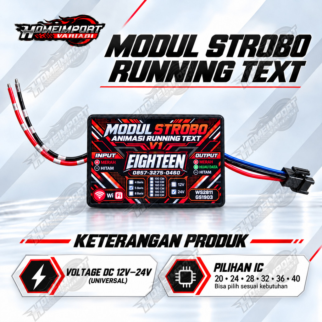 Modul Lampu Strobo 5 Baris V1 12 Volt / 24 Volt Running Text