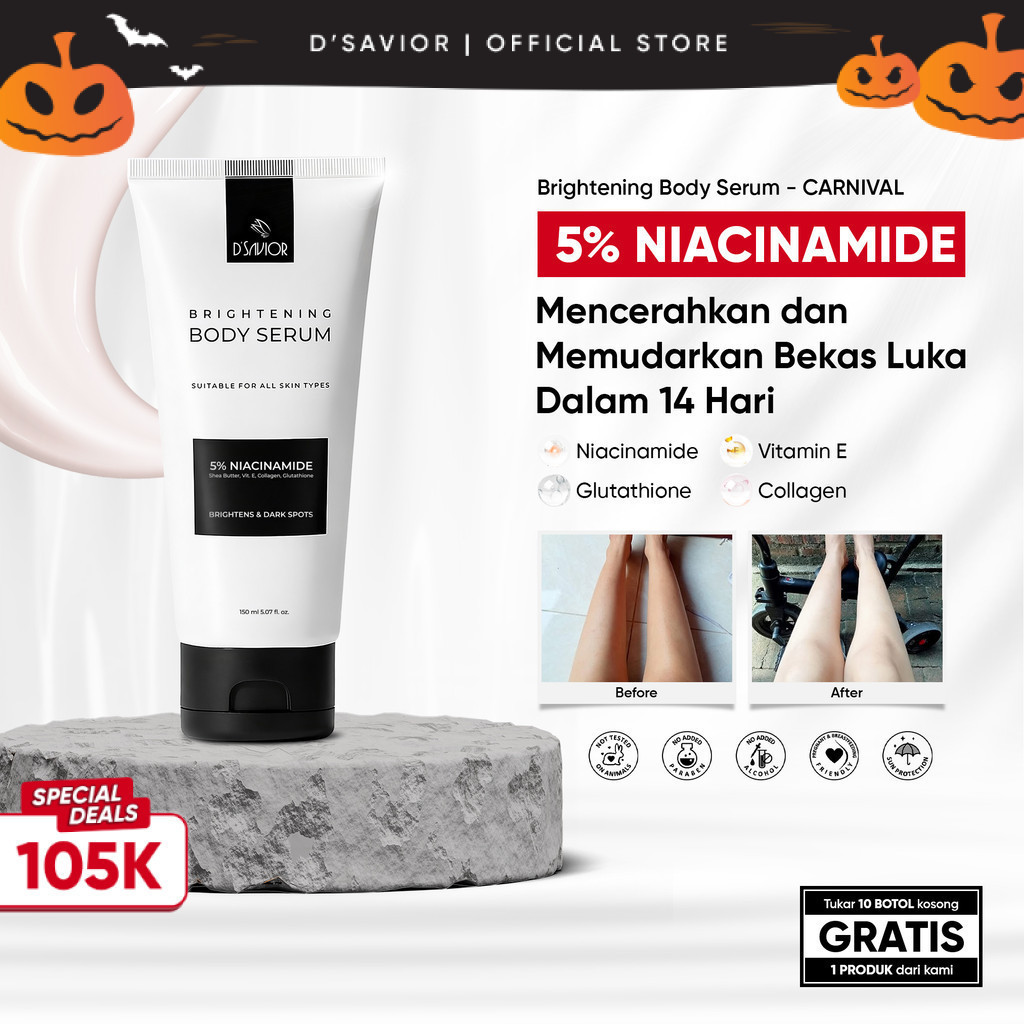 D'SAVIOR Body Serum Brightening Niacinamide 5% 150ML | Body Lotion Pencerah Badan, Penghilang Bekas 