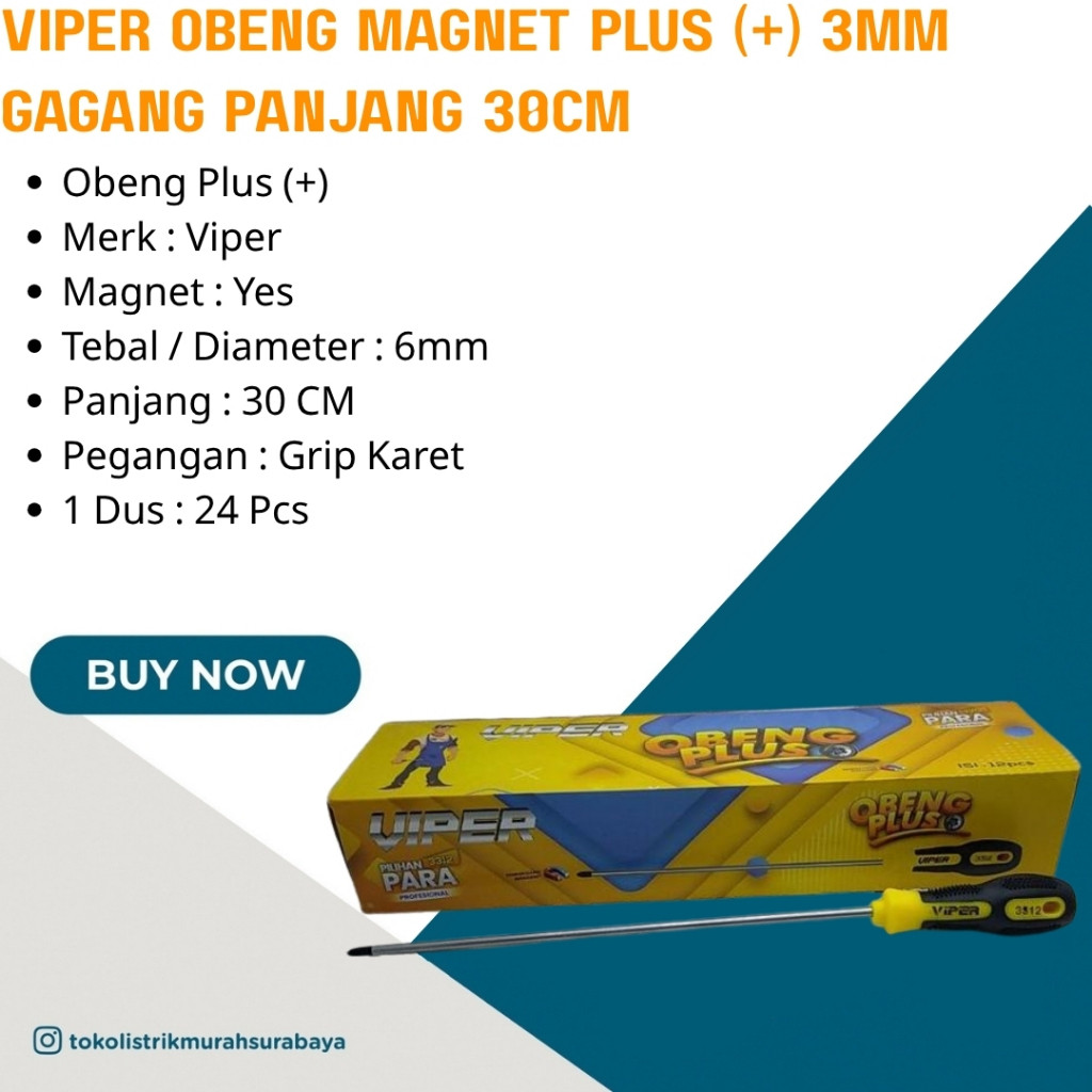OBENG PLUS GAGANG BESAR PANJANG 30 CM MERK VIPER