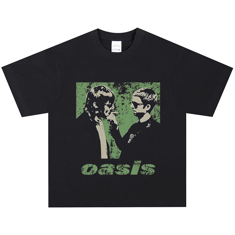 COD Oasis Oasis Band T-shirt Rock Amerika Retro Lengan Pendek Hip Hop Longgar Jalanan Kaos Leher Bul