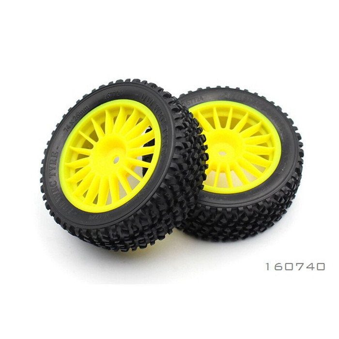 BRC 1/10 RALLY YELLOW FRONT TYRE AND RIM (PREGLUED) 75X26MM (2)