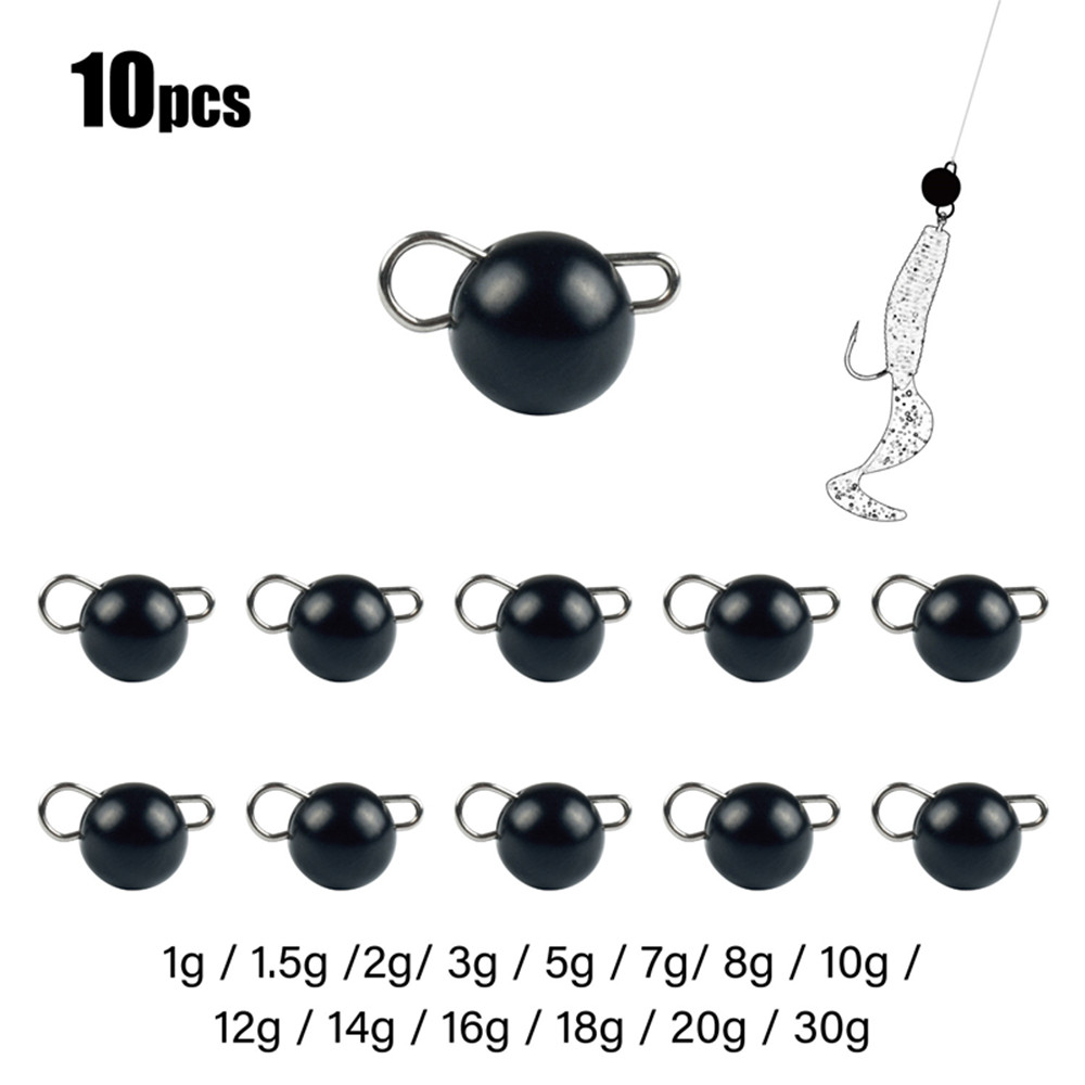 Elite TG 10PCS Fishing Cheburashka Sinker Weight,1g-30g Black Jig Head Soft Bait Bass Wrasse Crappie