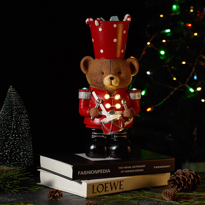 SAAKAR Resin Brown Bear Drummer Soldier Figurines for Interior Handicraft Art Ornament Home Christma