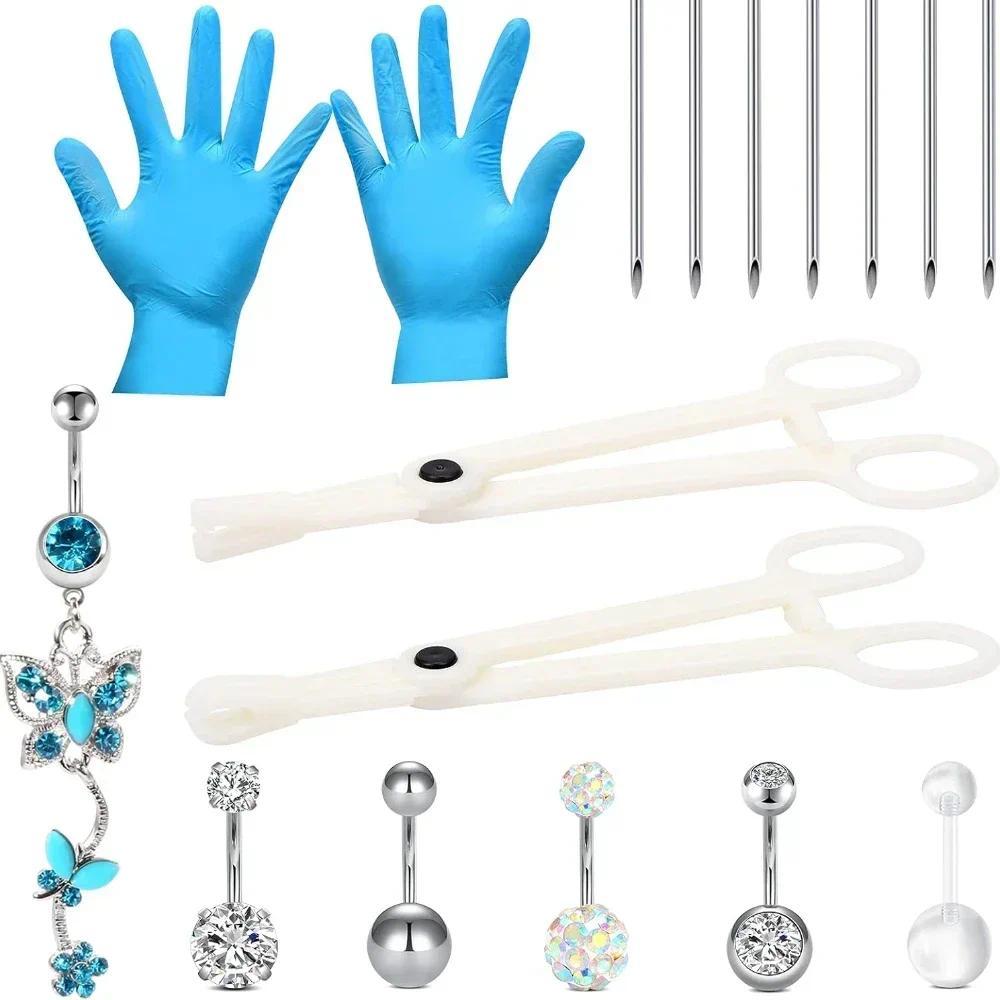 Belly Button Piercing Kit, 14G Piercing Needles and Piercing Clamps Set for Belly Button Ring Navel 
