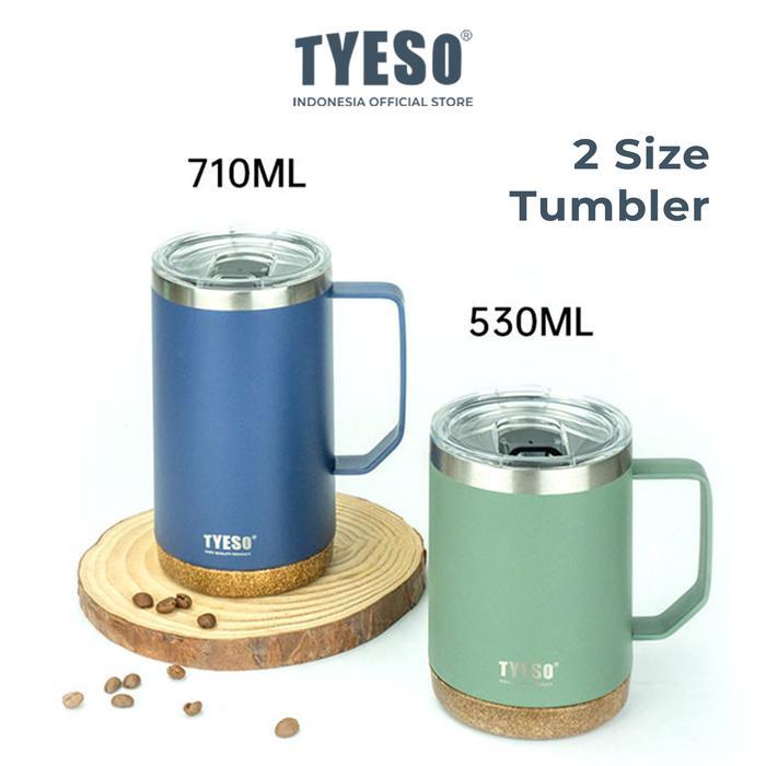 Tyeso 530ml Gelas Kopi Stainless Motif Kayu Anti Slip BPA FREE Tahan Panas 8 Jam Dingin 12 Jam Resmi