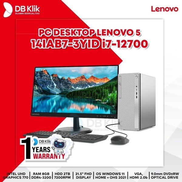 PC Desktop LENOVO IdeaCentre 5 14IAB7-3YID INTEL Core i7-12700 8GB DDR4/HDD 2TB INTEL UHD Windows 11