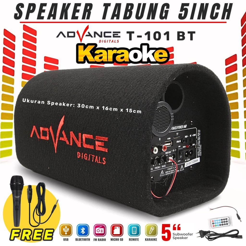 Terlaris SPEAKER TABUNG + MICROPHONE Speaker 5 inch Advance T-101BT Karaoke/USB/TF/FM/5 Inch Speaker
