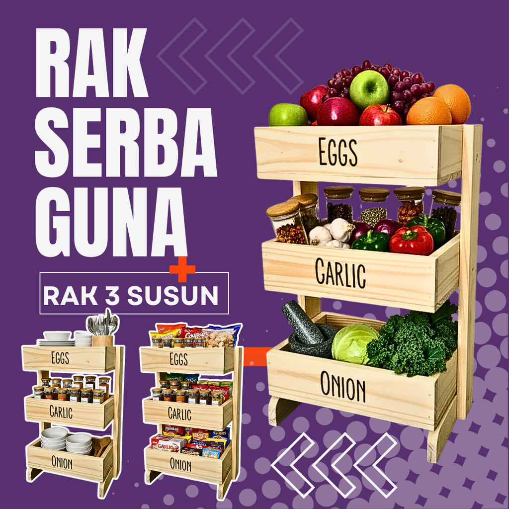 Rak Bawang Kayu 3 Susun / Rak Bumbu Serbaguna