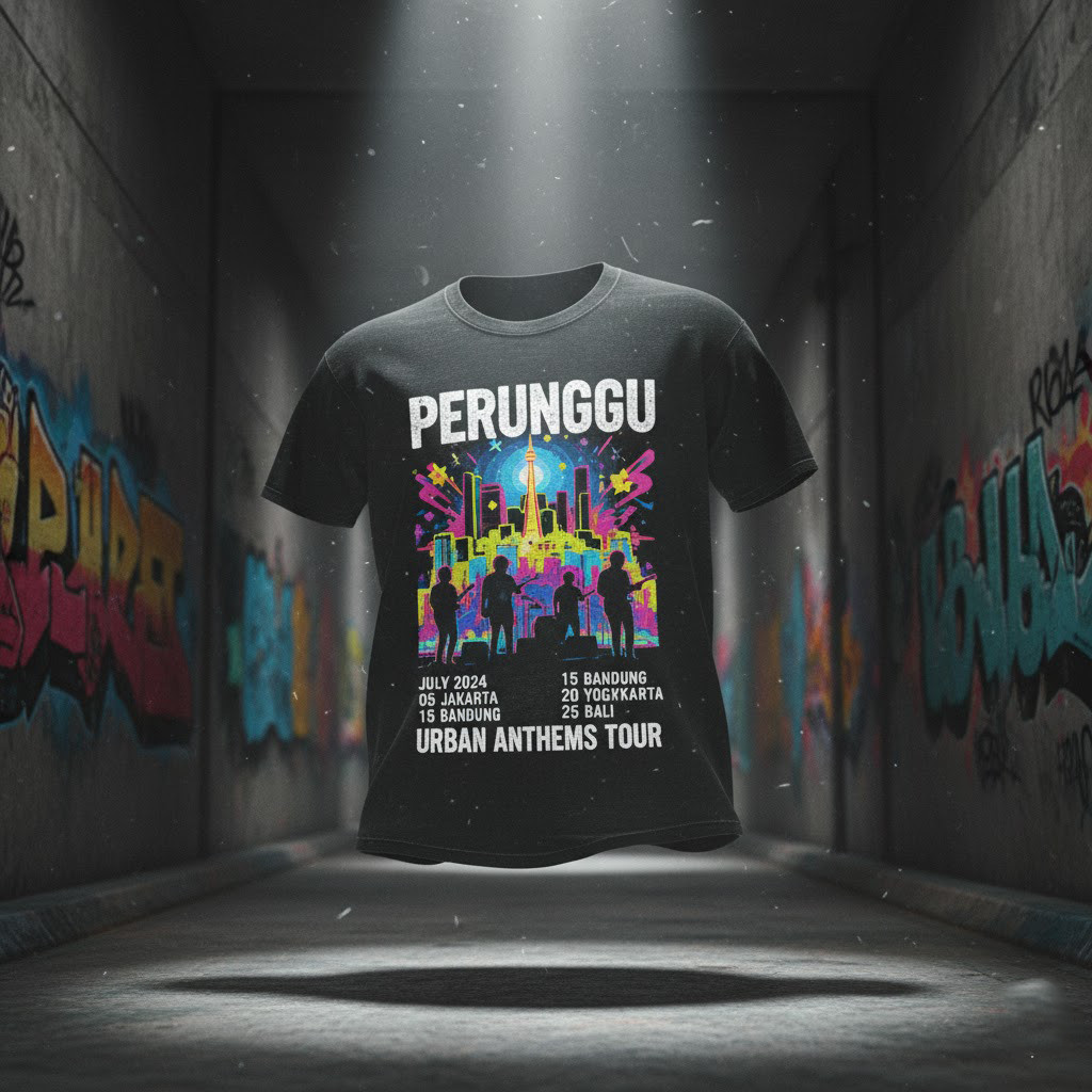 KAOS PERUNGGU - URBAN ANTHEMS TOUR 2024 - Official Merch Band T-Shirt (Hitam)