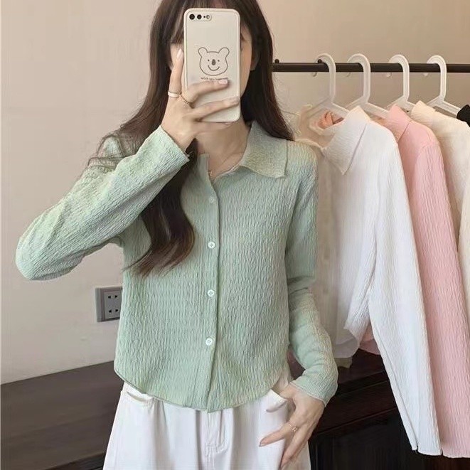 Wanita Gaya Korea Wanita Langsing Lengan Panjang Kemeja Blouse Baju Wanita Lengan Panjang