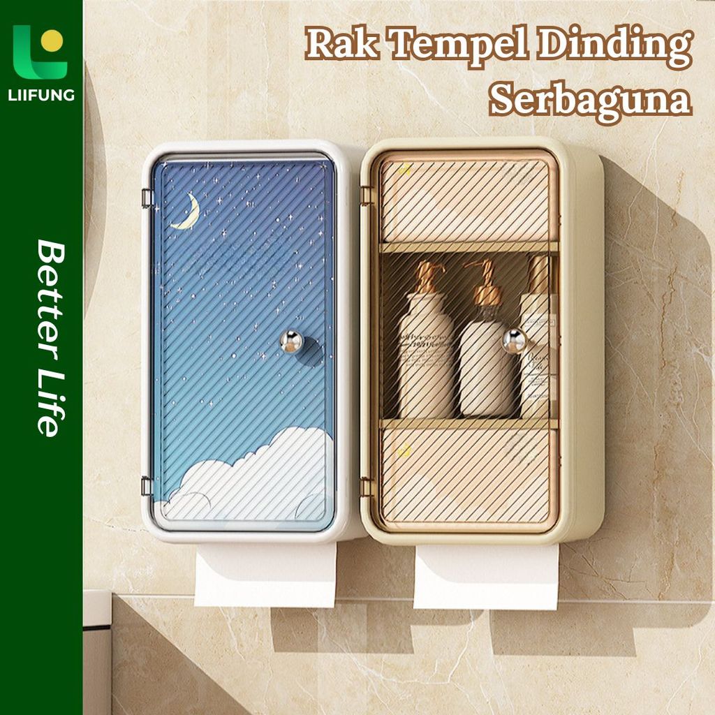LiiFung - Rak Dinding Tempel Kamar Mandi Tertutup Kotak Tisu Tempel Dinding Estetik Skincare Makeup
