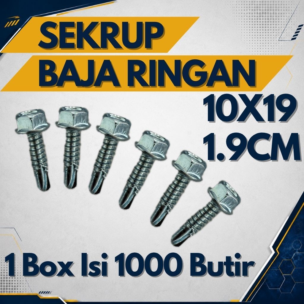 Sekrup Baja Ringan 10x19 (1 Box Isi 1000 Butir) 1.9cm –   Seng / Skrup / Spandek / Bondek / Atap / B