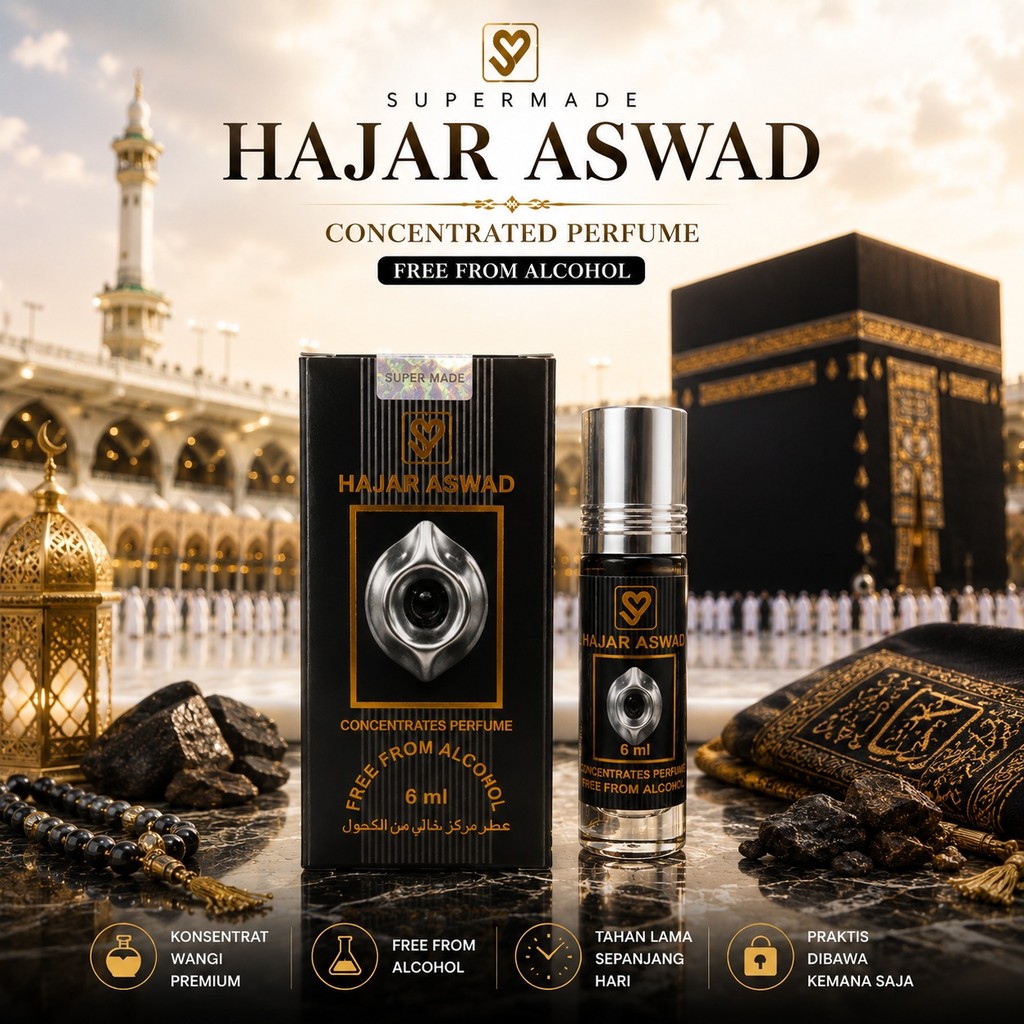 Supermade hajar aswad roll on original 100% super made hajar aswad parfume non alkohol halal