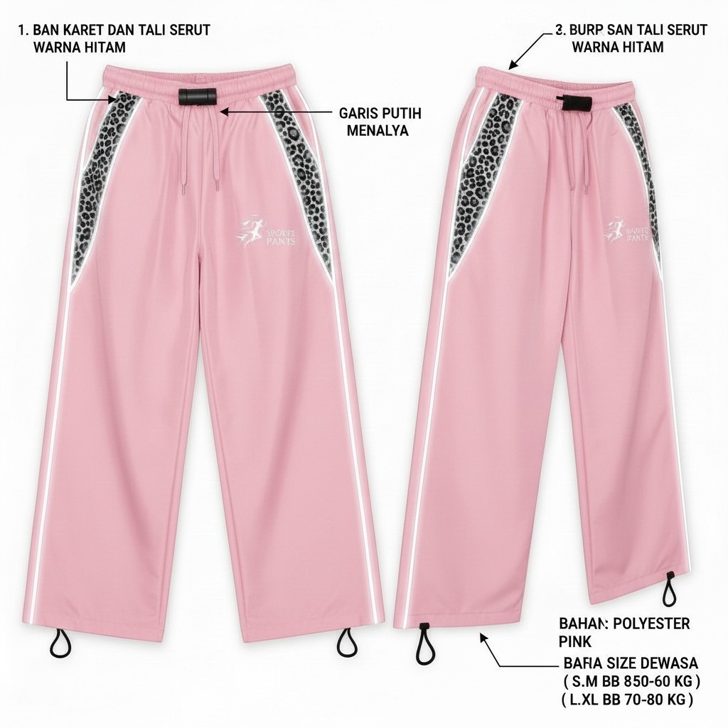 VINTAGE (S) CELANA LEOPARD PING BANTS PING GRAY -1-40 - TAHUN-DEWASA-ANAK WARNA PINK