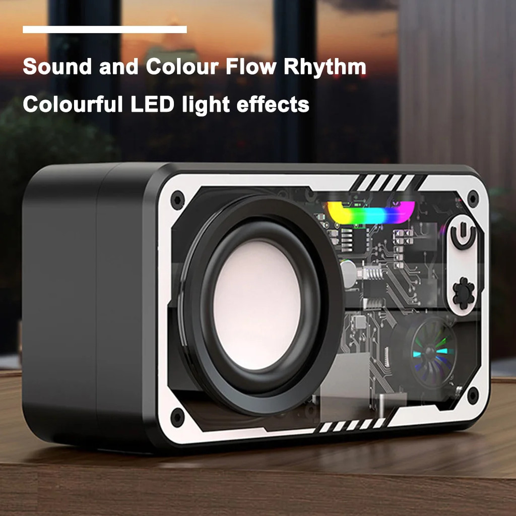 OZ Cyberpunk Bluetooth Speaker 13.6W Double Subwoofer Music Speaker RGB LED Light Transparent Mecha 