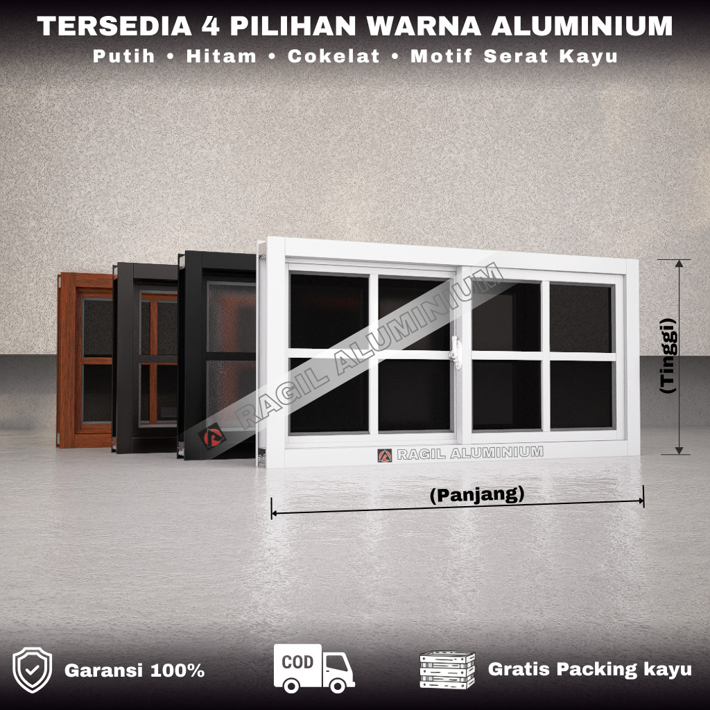 Jendela Aluminium Boven Sliding Ornamen Tinggi 50 cm x Panjang 100 cm (50x100)