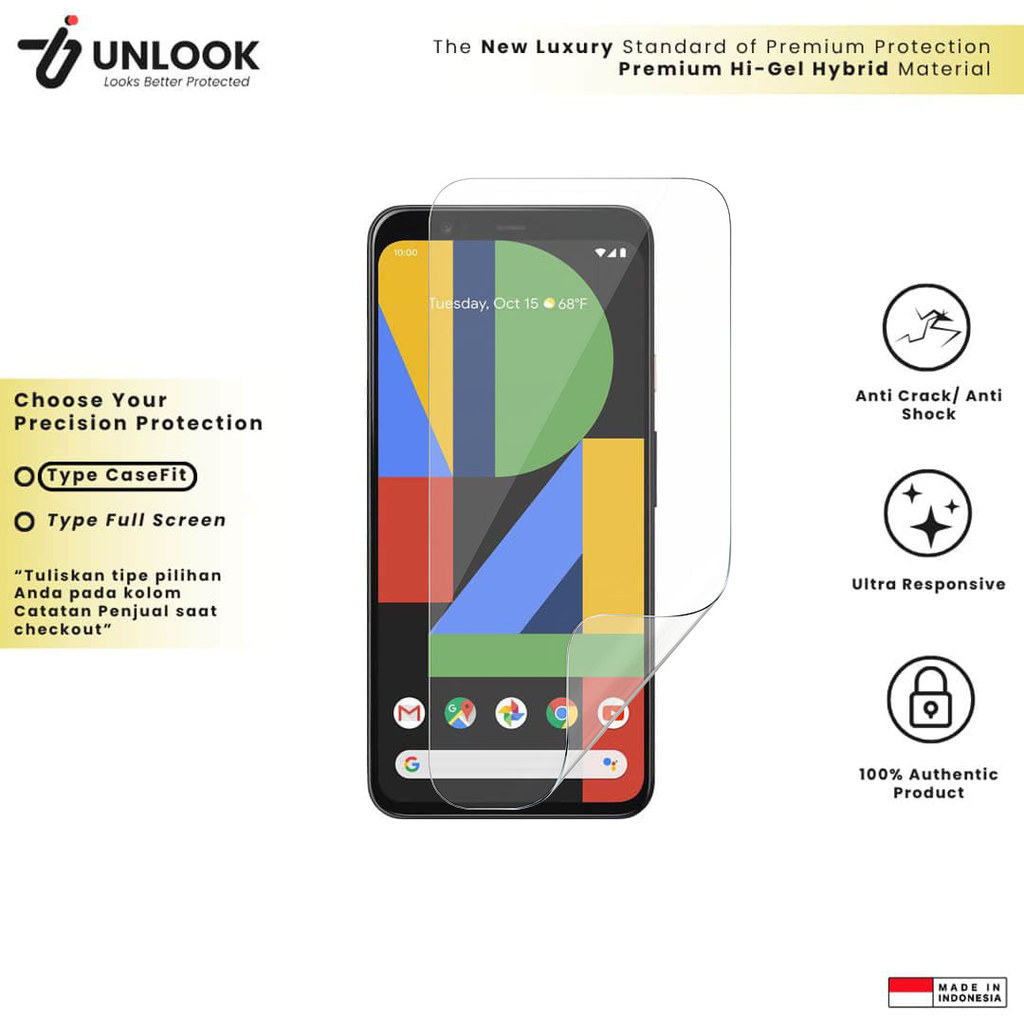 UNLOOK Hi-GEL HYBRID Hydrogel+ Pelindung Layar for Google Pixel 4 XL, 4, 3a XL, 3a, 3 XL, 3, 2 XL, 2