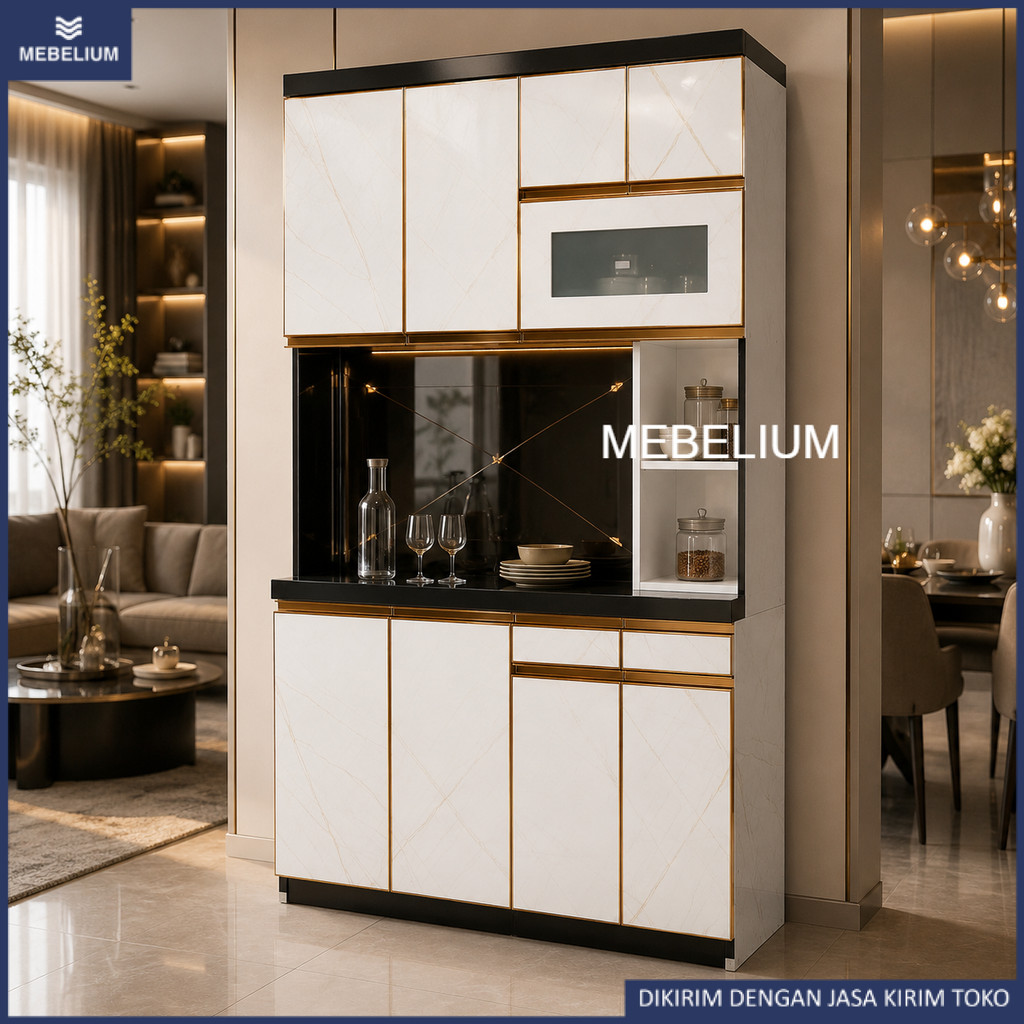 [ORIGINAL] Lemari Dapur 4 Pintu HPL Premium Adamantine Marble Bahan Blok Melamine / Kabinet Rak Dapu